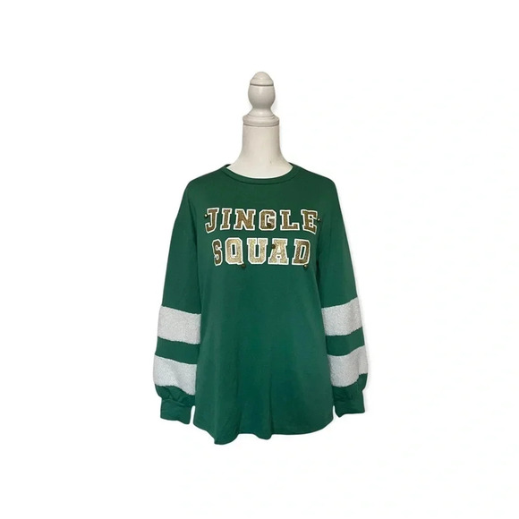 Joyland Green Christmas Holiday Pullover Sweater “Jingle Squad” With Real Bells - Picture 1 of 12